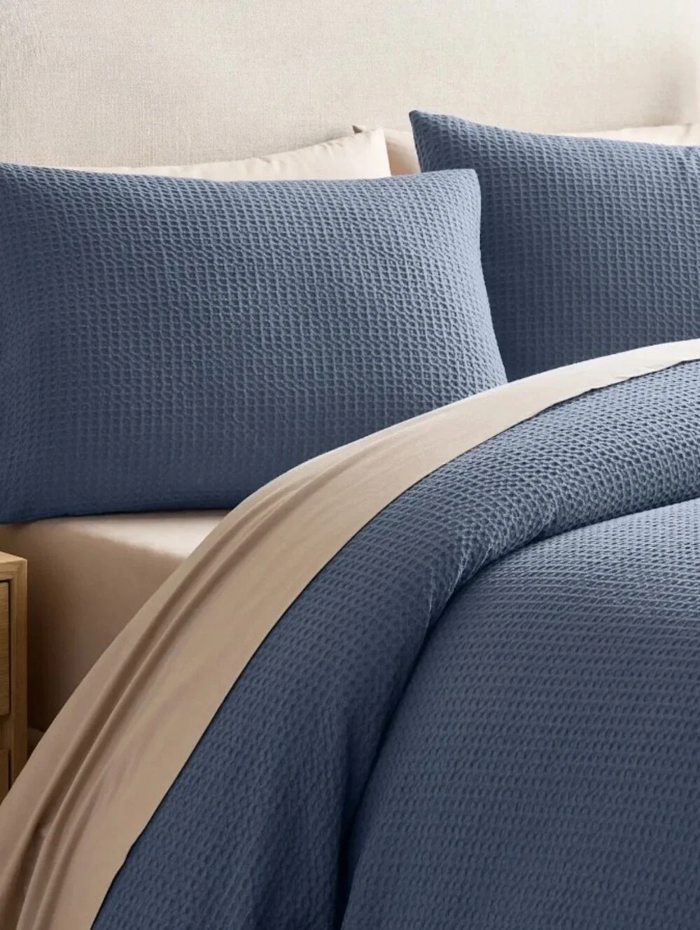 Quince Organic Luxe Honeycomb Duvet Cover Set - Mineral (Dark Dusky Blue)